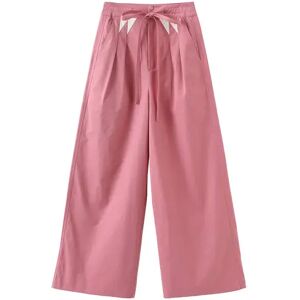 Cubic Drawstring Pleated Pure Cotton Wide Leg Pants Pink S female