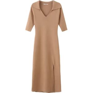 Cubic 3/4 Sleeve Slitted Dress Light Coffee M female