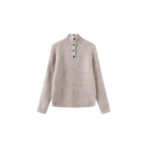 Cubic Buttoned High Collar Knit Sweater Oatmeal UN female