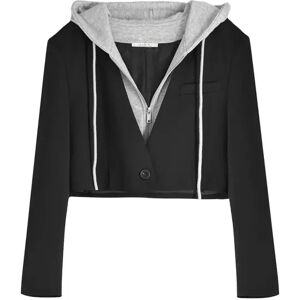 Cubic Single Breasted Cropped Blazer with Attached Hoodie Black S female