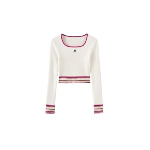 Cubic Boat Neck Long Sleeve Knit Top White S female