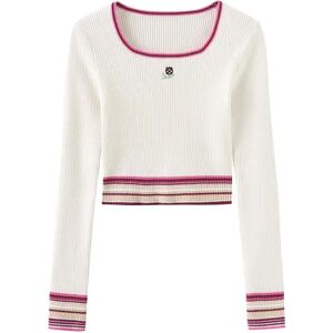 Cubic Boat Neck Long Sleeve Knit Top White M female