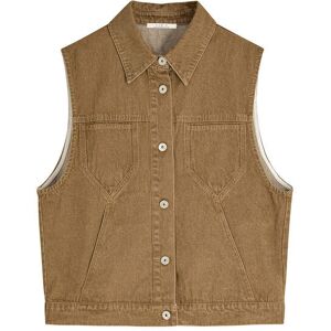 Cubic Button Down Denim Vest Saddle Brown UN female