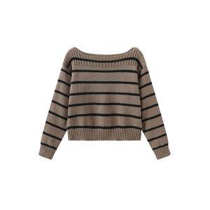 Cubic Large Collar Striped Contrast Color Sweater Coffee UN female