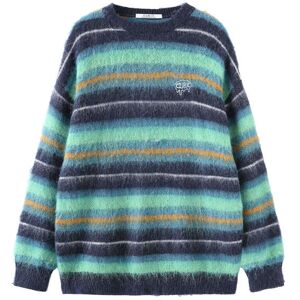 Cubic Fluffy Striped Oversized Knit Sweater Blue L female