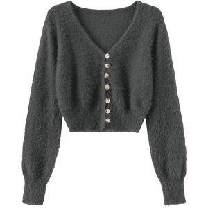 Cubic Fluffy Cropped Knit Cardigan Dark grey S female