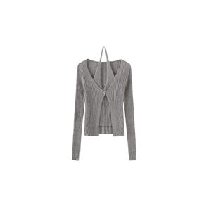 Cubic Ribbed Knit Single Button Cardigan Gray UN female