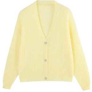 Cubic Casual V-Neck Ribbed Knit Cardigan with Wool Blend Yellow UN female