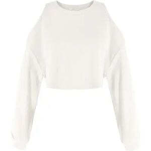 Cubic Shoulder Cut Out Crop Top White UN female