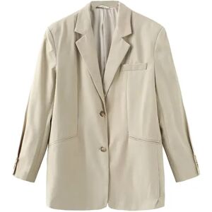 Cubic Oversized Shoulder Single Breasted Blazer with Wool Blend Beige UN female