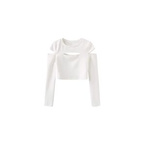 Cubic Cut Out Long Sleeve Crop Top White S female