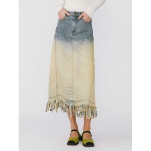 Cubic Frayed Hemline Stone Washed Long Demin Skirt Blue L female