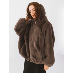 Cubic Faux Fur Zip-Up Jacket With Hood Brown UN female