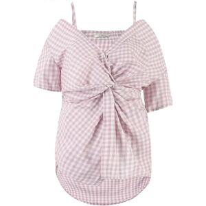 Cubic Off-Shoulder Knotted Checkered Blouse Thistle XS female