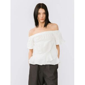 Cubic Off-Shoulder Puff Sleeve Ruffled Top White XL female