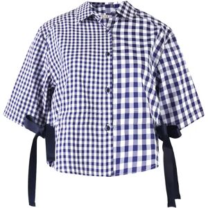 Cubic Half & Half Double Checkered Cropped Shirt Navy XS female