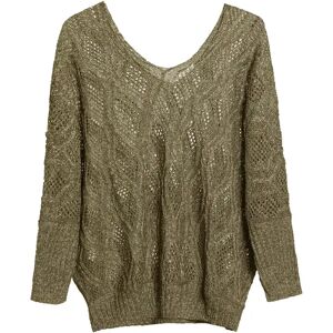 Cubic Thin V-Neck Open Knit Top Olive UN female