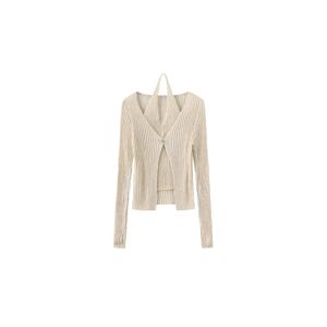 Cubic Ribbed Knit Single Button Cardigan Wheat UN female