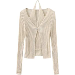 Cubic Ribbed Knit Single Button Cardigan Wheat UN female