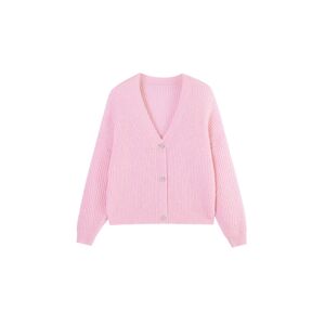 Cubic Casual V-Neck Ribbed Knit Cardigan with Wool Blend Pink UN female