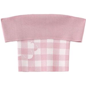 Cubic Off-Shoulder Checkered Knit Cami Top Pink S female