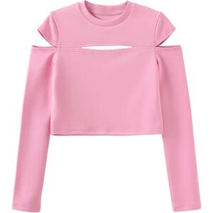 Cubic Cut Out Long Sleeve Crop Top Pink S female