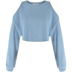 Cubic Shoulder Cut Out Crop Top Blue UN female