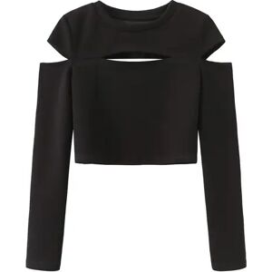 Cubic Cut Out Long Sleeve Crop Top Black M female