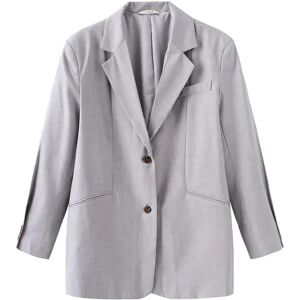 Cubic Oversized Shoulder Single Breasted Blazer with Wool Blend Gray UN female