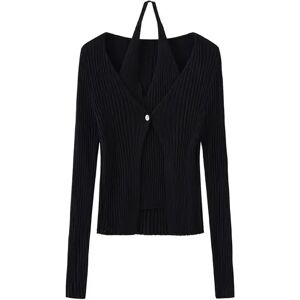 Cubic Ribbed Knit Single Button Cardigan Black UN female