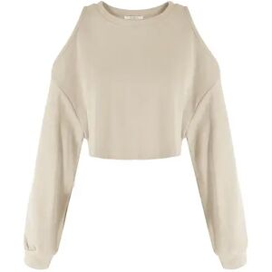 Cubic Shoulder Cut Out Crop Top Beige UN female