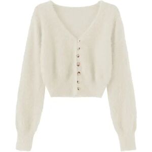 Cubic Fluffy Cropped Knit Cardigan White S female