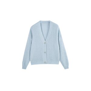 Cubic Casual V-Neck Ribbed Knit Cardigan with Wool Blend Light Blue UN female