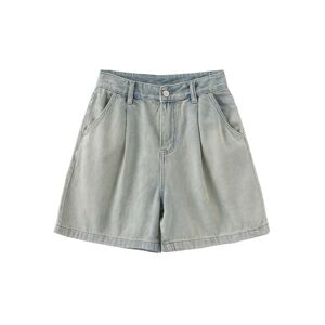 Cubic Wide Leg Pleated Denim Shorts Light Blue S female