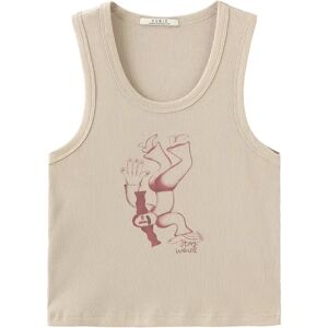 Cubic "Stay Weird" Printed Tank Top Khaki L female