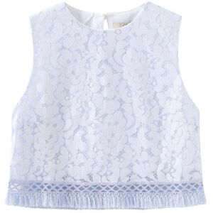 Cubic Round Neck Woven Cropped Top Baby Blue S female