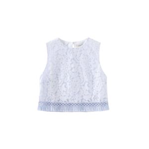 Cubic Round Neck Woven Cropped Top Baby Blue L female