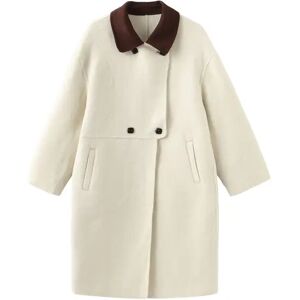 Cubic Contrast Coloured Collar Wool Coat Cream UN female