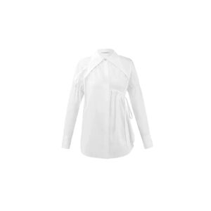 Cubic Pointed Collar Drawstring Pleated Shirt White UN female