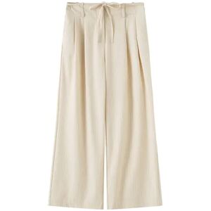 Cubic Beige Vertical Striped Wide Leg Casual Pants Beige M female