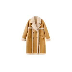 Cubic Yellow Faux Leather Sheep Wool Long Coat Camel M female