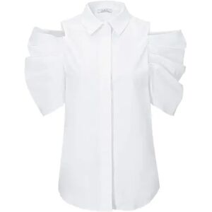 Cubic Off-Shoulder Short Sleeve Cotton Shirt White UN female