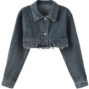 Cubic Extra Cropped Frayed Denim Jacket Dark Blue S female