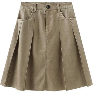 Cubic Raw Edge Pleated A-line Skirt Saddle Brown S female