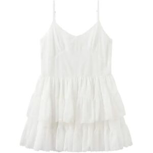 Cubic White Lace Tiered Short Dress White S female