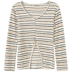 Cubic Front Slit Striped Long Sleeve Top Apricot UN female