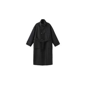 Cubic High Collar Tailored Wool Long Coat Gray UN female