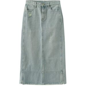 Cubic Straight Leg Washed Denim Skirt Blue L female