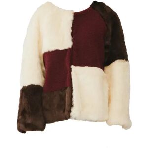 Cubic Square Patchwork Furry Coat Wine red M female