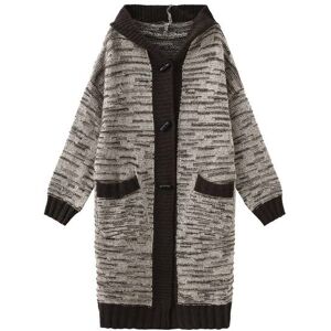 Cubic Contrasting Hooded Long Knitted Cardigan Coffee UN female